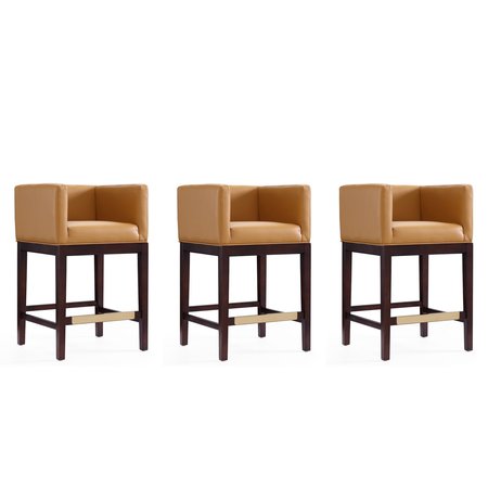 MANHATTAN COMFORT Kingsley Counter Stool in Camel and Dark Walnut (Set of 3) 3-CS005-CL